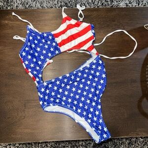 American flag one piece swim suit open stomach